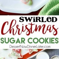 Swirled Christmas Sugar Cookies make cookie decorating easy! Simply swirl food coloring in a special glaze and dip the cookie! The kids will love making these for Santa! 