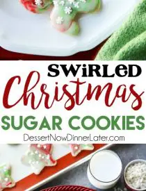 Swirled Christmas Sugar Cookies make cookie decorating easy! Simply swirl food coloring in a special glaze and dip the cookie! The kids will love making these for Santa! 