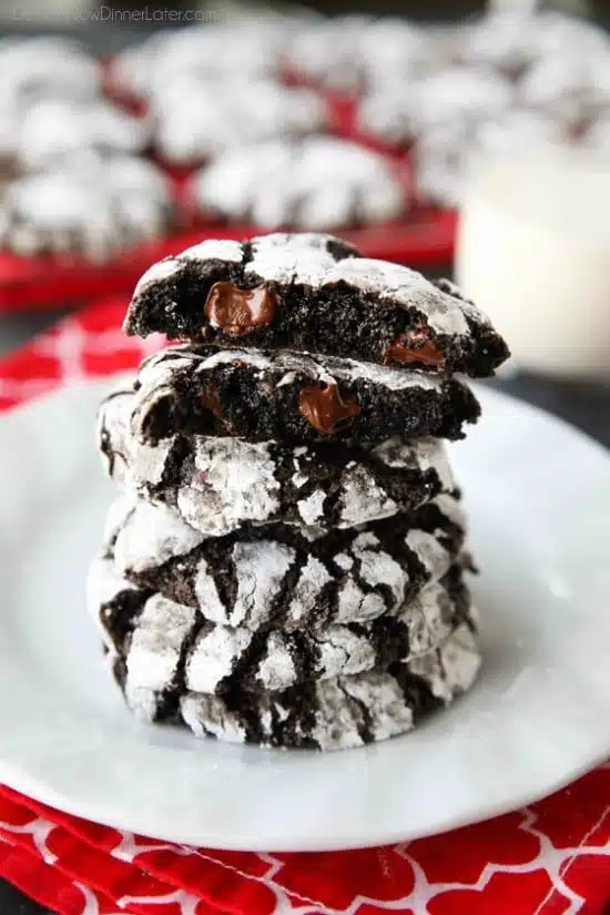 Chocolate Crinkle Cookies are soft and fudgy on their own, but these have chocolate chips added for twice the chocolatey goodness! Enjoy these Double Chocolate Crinkle Cookies for Christmas or any time of year!