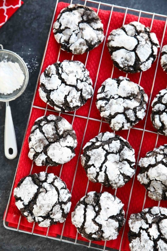 Chocolate Crinkle Cookies are soft and fudgy on their own, but these have chocolate chips added for twice the chocolatey goodness! Enjoy these Double Chocolate Crinkle Cookies for Christmas or any time of year!