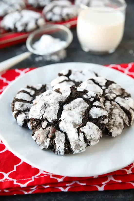 Chocolate Crinkle Cookies are soft and fudgy on their own, but these have chocolate chips added for twice the chocolatey goodness! Enjoy these Double Chocolate Crinkle Cookies for Christmas or any time of year!