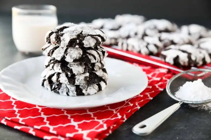 Chocolate Crinkle Cookies are soft and fudgy on their own, but these have chocolate chips added for twice the chocolatey goodness! Enjoy these Double Chocolate Crinkle Cookies for Christmas or any time of year!