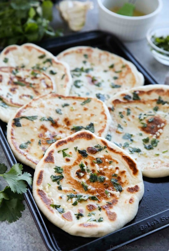 This buttery Garlic Naan flatbread is made easy with store-bought frozen dough. Enjoy restaurant-style Indian bread with dinner anytime, it's so easy!