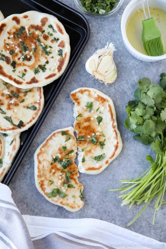 This buttery Garlic Naan flatbread is made easy with store-bought frozen dough. Enjoy restaurant-style Indian bread with dinner anytime, it's so easy!
