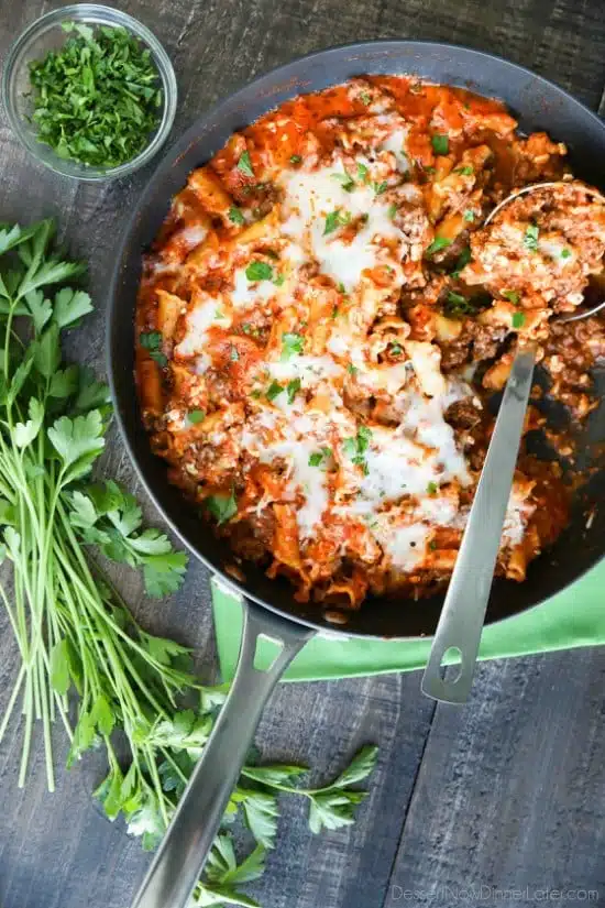 This Easy Skillet Lasagna is quick, tasty, and ready in 30 minutes! A family-friendly dinner you can make any night of the week. (+ Recipe Video!)