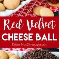 This Red Velvet Cheese Ball makes a delicious party snack or dessert. Serve it at Christmas, for Valentine's Day, or whenever. It's delicious with vanilla cookies or graham crackers.