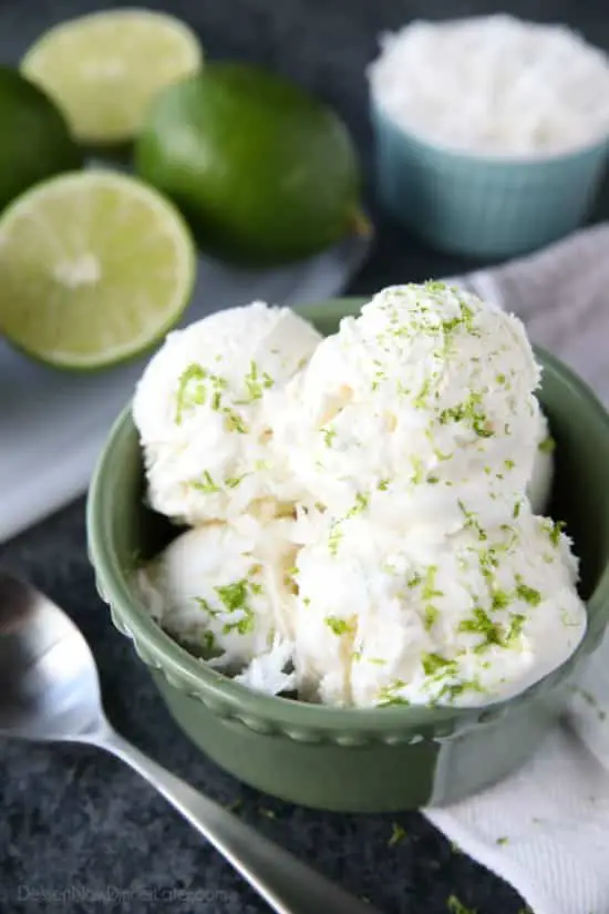 This no churn Easy Coconut Lime Ice Cream is creamy, sweet, tangy, and perfectly tropical. Add soda for an amazing ice cream float! No ice cream maker needed! (+ Recipe Video!)