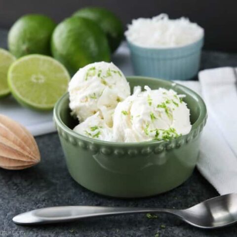 This no churn Easy Coconut Lime Ice Cream is creamy, sweet, tangy, and perfectly tropical. Add soda for an amazing ice cream float! No ice cream maker needed! (+ Recipe Video!)