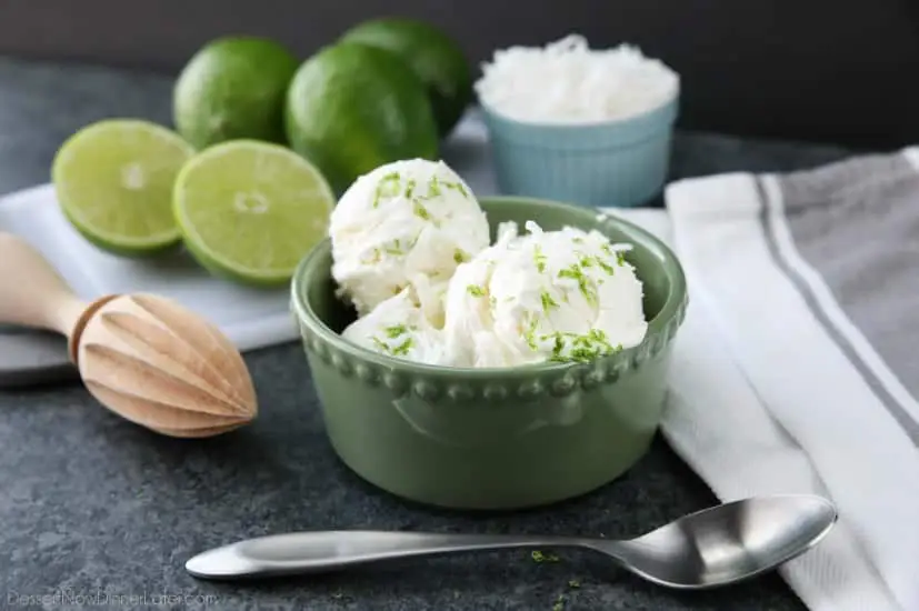 This no churn Easy Coconut Lime Ice Cream is creamy, sweet, tangy, and perfectly tropical. Add soda for an amazing ice cream float! No ice cream maker needed! (+ Recipe Video!)