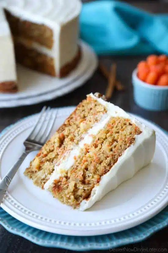 This easy carrot cake recipe is moist, perfectly-spiced, and topped with the BEST cream cheese frosting. Customize it with your favorite fillers or enjoy it simply as-is.