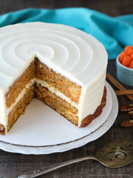 This easy carrot cake recipe is moist, perfectly-spiced, and topped with the BEST cream cheese frosting. Customize it with your favorite fillers or enjoy it simply as-is.
