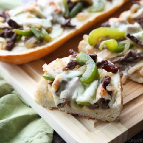 Philly Cheesesteak French Bread is a delicious open-faced sandwich with plenty of juicy meat, crisp veggies, and melty cheese for an easy dinner that is sure to satisfy!