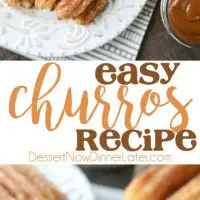 This churros recipe is super easy to make with a simple churro dough that is piped into oil and fried, then coated in cinnamon-sugar. You can enjoy these crisp, yet soft homemade churros anytime!