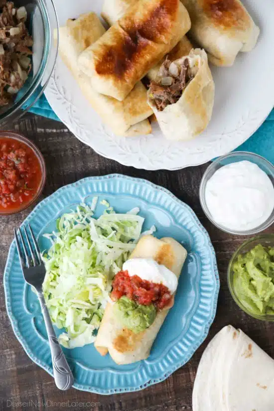 Instant Pot Chimichangas are a favorite family dinner with tender shredded beef, seasoned to perfection, and wrapped in tortillas to fry or bake. (+ Recipe Video!)