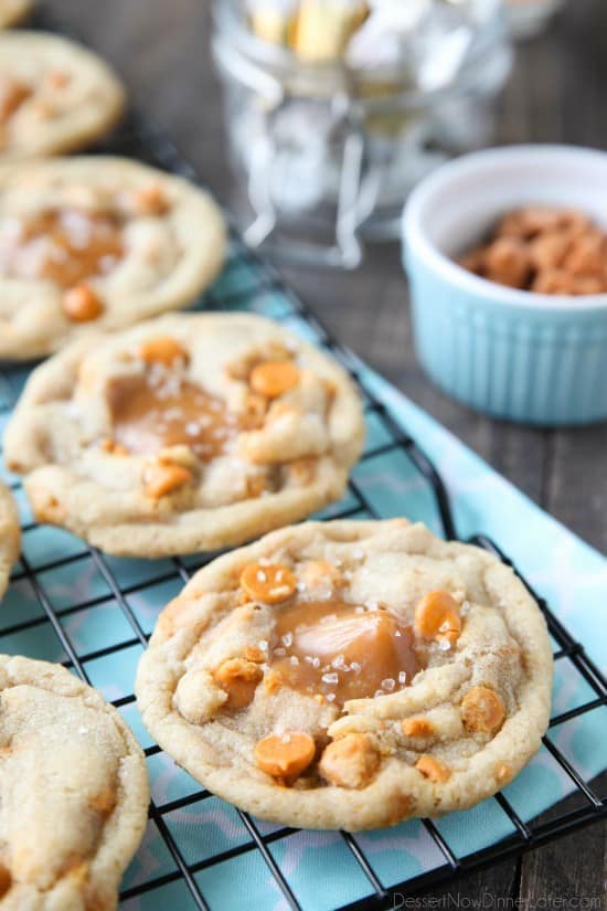 Salted Caramel Cookies are soft, chewy, and full of caramel, with just the right amount of salt. This sweet and salty dessert is one recipe you'll make again and again!