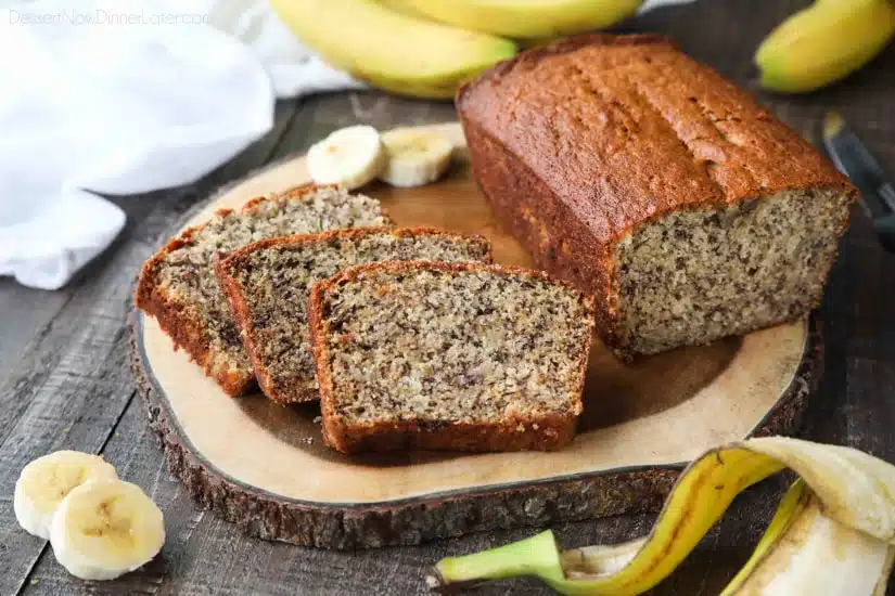 Use up those ripe bananas in this easy Banana Bread Recipe. The most delicious, moist, classic banana bread recipe. No mixer needed for this one-bowl quick bread.