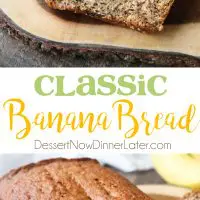 Use up those ripe bananas in this easy Banana Bread Recipe. The most delicious, moist, classic banana bread recipe. No mixer needed for this one-bowl quick bread.
