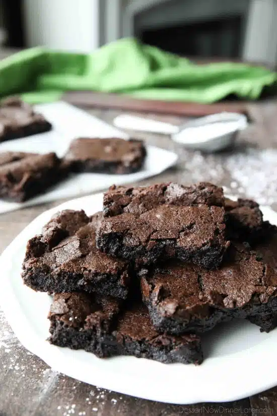 Homemade fudgy brownies are cheap and easy to make in one bowl like you would with a boxed mix from the store! Super moist and fudgy, these brownies will get eaten fast!