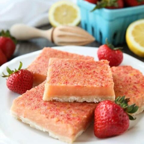 Strawberry Lemonade Bars combine fresh, ripe strawberries with classic lemon bars for a delicious sweet and tangy summer dessert.