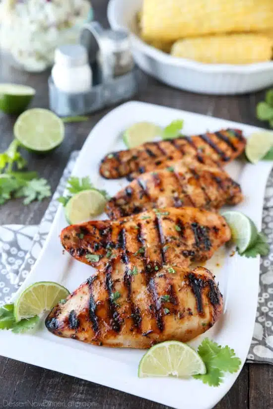 This Chipotle Chicken is marinated in a bold, sweet and spicy mixture with tasty herbs and spices, creating juicy, flavorful grilled chicken. Our absolute favorite chicken marinade!