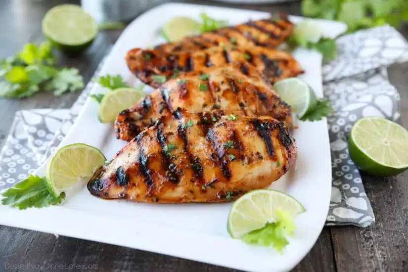 This Chipotle Chicken is marinated in a bold, sweet and spicy mixture with tasty herbs and spices, creating juicy, flavorful grilled chicken. Our absolute favorite chicken marinade!