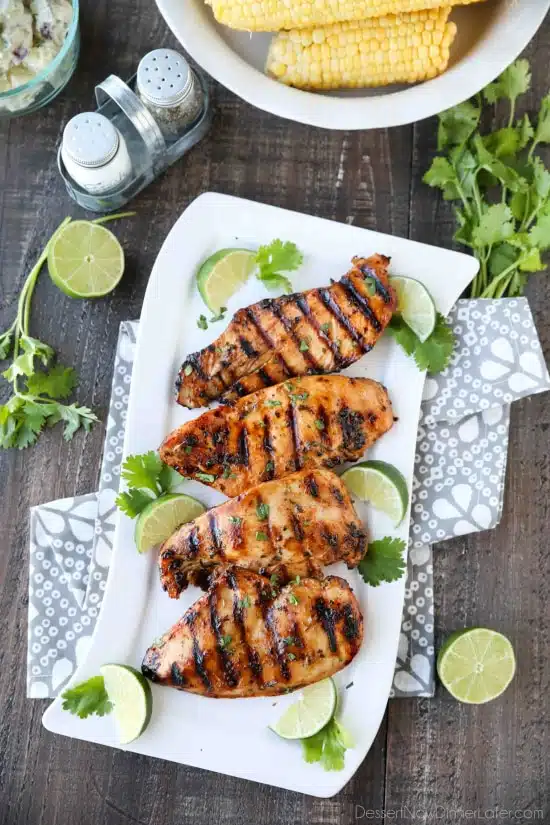 This Chipotle Chicken is marinated in a bold, sweet and spicy mixture with tasty herbs and spices, creating juicy, flavorful grilled chicken. Our absolute favorite chicken marinade!