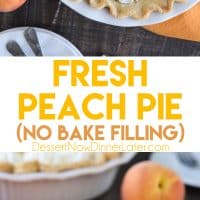 This Fresh Peach Pie has a no-bake filling that uses fresh, uncooked peaches and a simple homemade glaze inside of a crisp pie crust. A great recipe for fresh peaches!