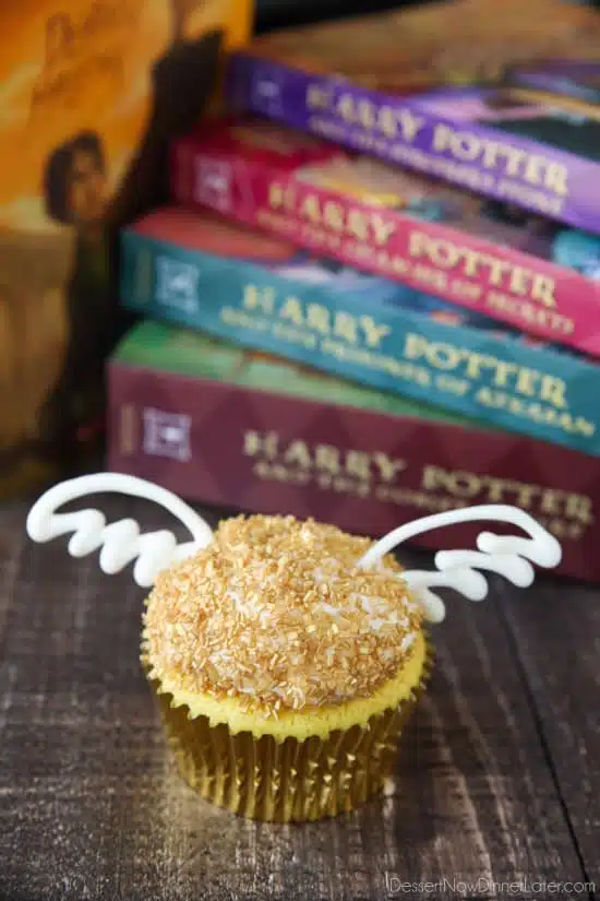 You don't need to be a professional cake decorator to make these super easy Golden Snitch Cupcakes for your Harry Potter Birthday Party! (+More Harry Potter Party Ideas!)