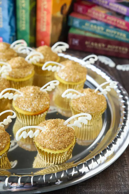 You don't need to be a professional cake decorator to make these super easy Golden Snitch Cupcakes for your Harry Potter Birthday Party! (+More Harry Potter Party Ideas!)