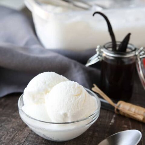 Easy vanilla ice cream made with or without cream (just milk). No eggs and no cooking required!