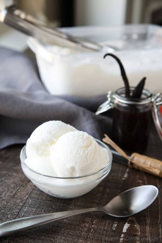 Easy vanilla ice cream made with or without cream (just milk). No eggs and no cooking required!