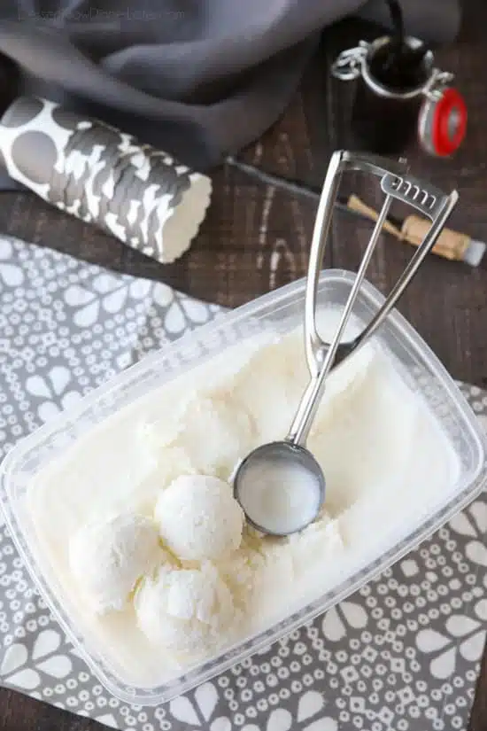 Easy vanilla ice cream made with or without cream (just milk). No eggs and no cooking required!