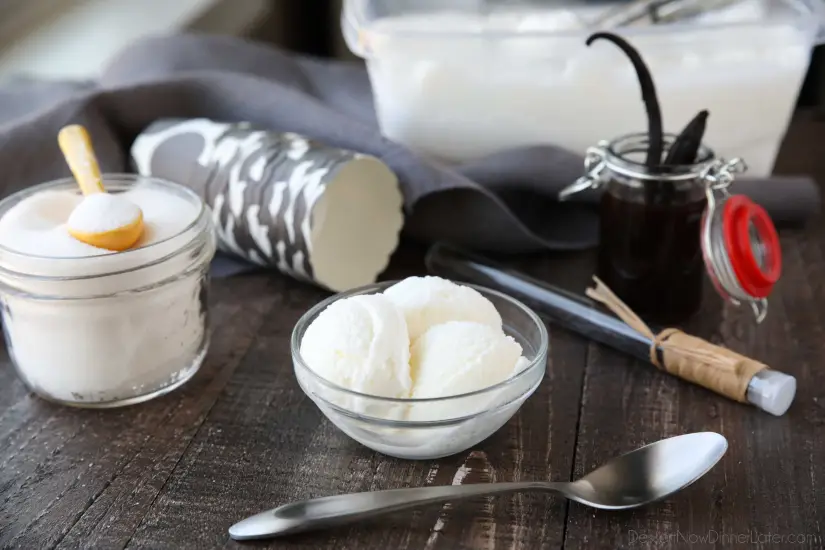 Easy vanilla ice cream made with or without cream (just milk). No eggs and no cooking required!
