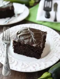 Chocolate Zucchini Cake is rich and moist, and topped with a decadent chocolate frosting. You'd never know there was zucchini hidden in this easy and delicious chocolate cake!