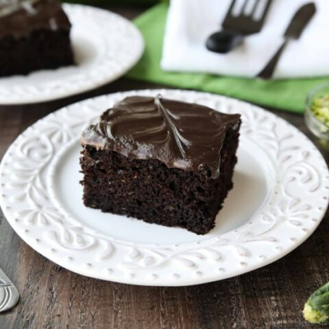 Chocolate Zucchini Cake is rich and moist, and topped with a decadent chocolate frosting. You'd never know there was zucchini hidden in this easy and delicious chocolate cake!