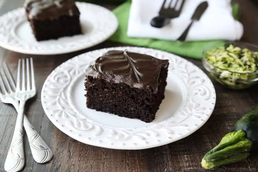 Chocolate Zucchini Cake is rich and moist, and topped with a decadent chocolate frosting. You'd never know there was zucchini hidden in this easy and delicious chocolate cake!