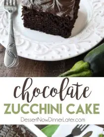 Chocolate Zucchini Cake is rich and moist, and topped with a decadent chocolate frosting. You'd never know there was zucchini hidden in this easy and delicious chocolate cake!