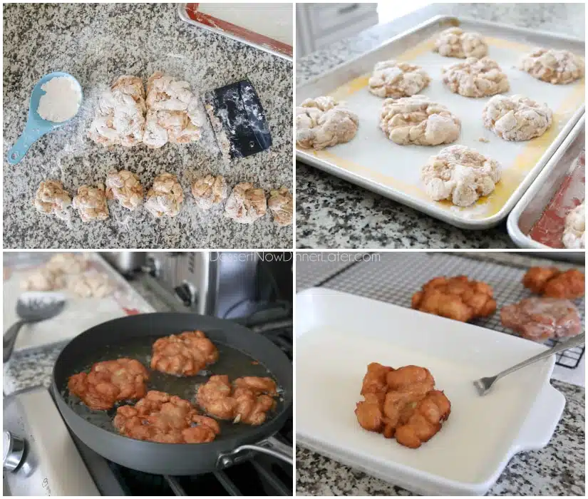 Apple Fritters - an easy and delicious yeast doughnut with chunks of apples, ground cinnamon, and a sweet glaze.