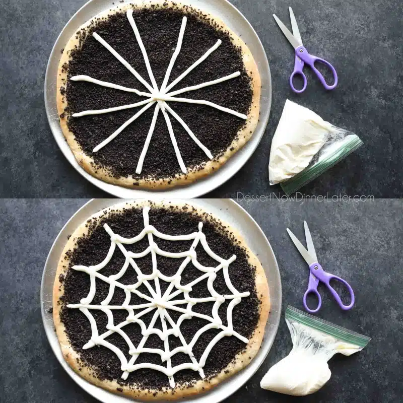 This Cobweb Oreo Dessert Pizza is an easy and fun Halloween party food that will be enjoyed by guests of all ages.