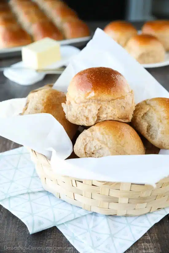 These 100% Whole Wheat Dinner Rolls are so soft, light, fluffy and moist, with a hint of honey. Make them for holidays (Thanksgiving, Christmas, Easter, etc.) or any day!