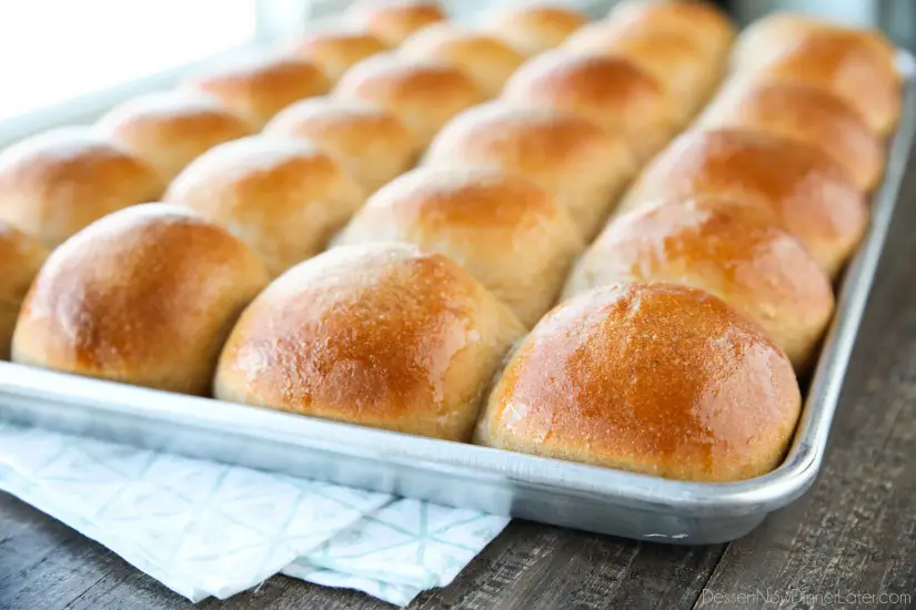 These 100% Whole Wheat Dinner Rolls are so soft, light, fluffy and moist, with a hint of honey. Make them for holidays (Thanksgiving, Christmas, Easter, etc.) or any day!