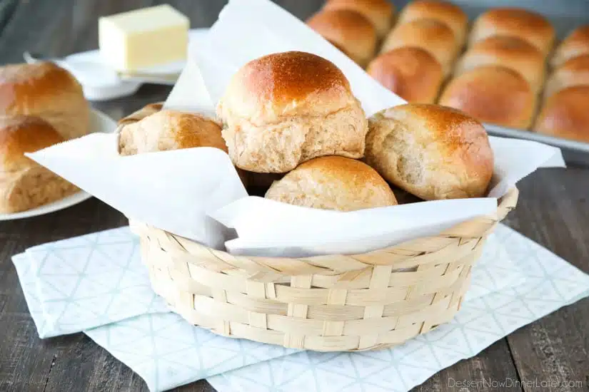 These 100% Whole Wheat Dinner Rolls are so soft, light, fluffy and moist, with a hint of honey. Make them for holidays (Thanksgiving, Christmas, Easter, etc.) or any day!