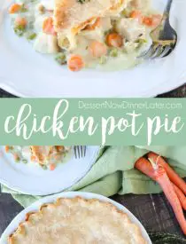 This classic Chicken Pot Pie is made from scratch with a creamy and flavorful chicken and vegetable filling tucked inside of a flaky pastry crust. Homemade comfort food that the whole family loves!