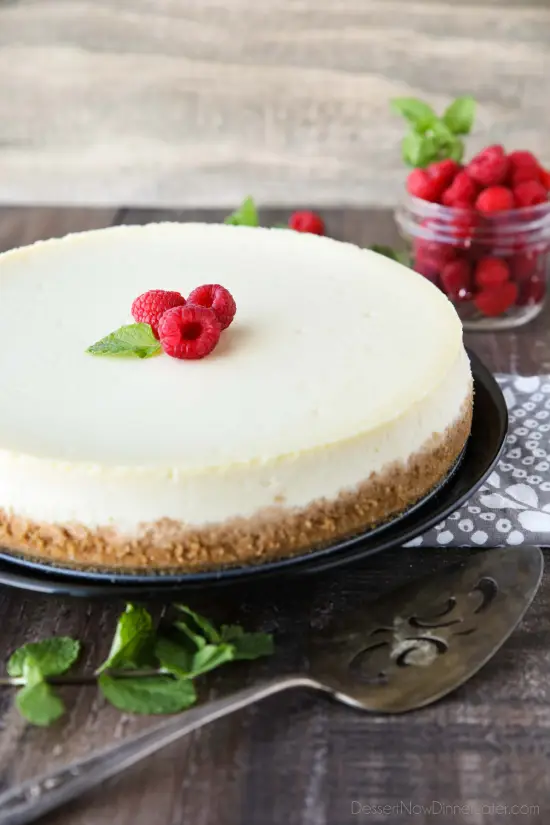 This Classic Cheesecake recipe is smooth, creamy, moist, and full of vanilla, with a graham cracker crust. Plus all the tips and tricks for the perfect cheesecake with no cracks! A great dessert for the holidays or any occasion.