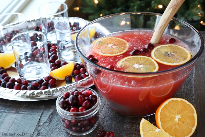 This non-alcoholic Cranberry Orange Mocktail is an easy and refreshing fruit punch drink for the holidays. It's fizzy, fruity, and only 3 ingredients!