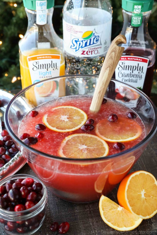 This non-alcoholic Cranberry Orange Mocktail is an easy and refreshing fruit punch drink for the holidays. It's fizzy, fruity, and only 3 ingredients!