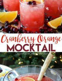 This non-alcoholic Cranberry Orange Mocktail is an easy and refreshing fruit punch drink for the holidays. It's fizzy, fruity, and only 3 ingredients!