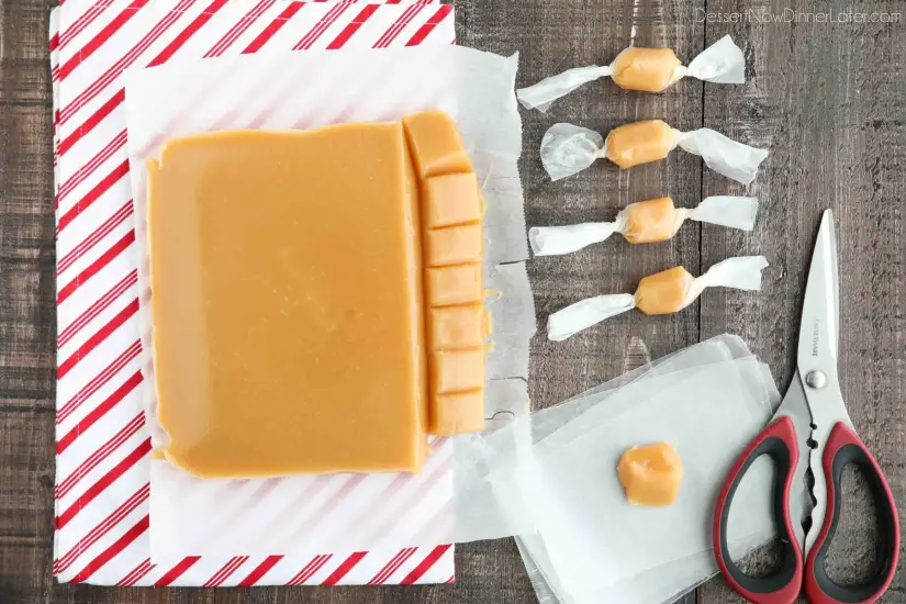 This Homemade Caramels recipe is so soft, chewy, and melt-in-your mouth buttery. A delicious candy that is the perfect holiday gift for Christmas neighbor plates.
