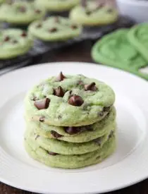 Mint Chocolate Chip Cookies are soft, chewy, and chocolatey, with just the right amount of mint! Makes a great Christmas cookie and is perfectly green for St. Patrick's Day! 