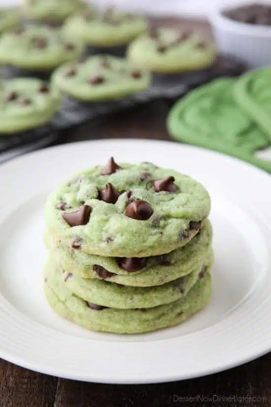 Mint Chocolate Chip Cookies are soft, chewy, and chocolatey, with just the right amount of mint! Makes a great Christmas cookie and is perfectly green for St. Patrick's Day! 